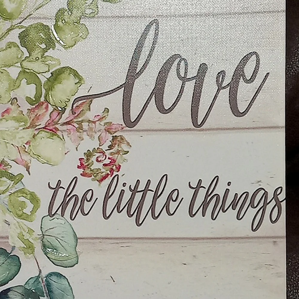 Canvas Wall Hanging Love The Little Things Floral Vases Wood Look